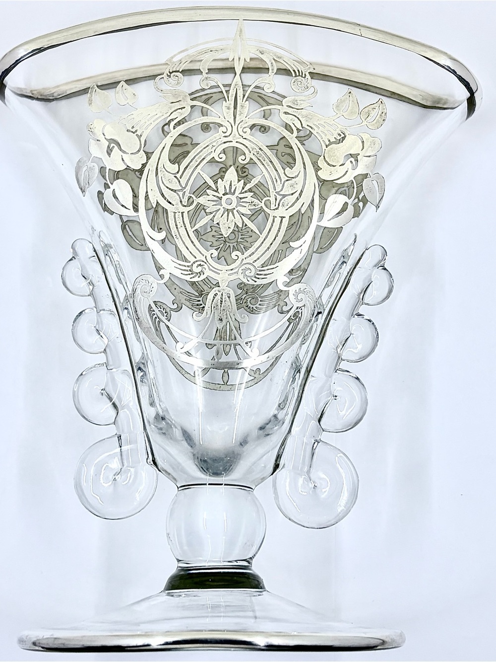 Vintage Heisey LARIAT Fan Vase with Silver Overlay